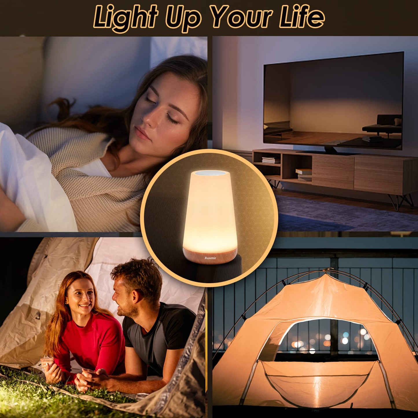 Auxmir Night Light, LED Touch Bedside Table Lamp, Remote Control Dimmable Light with RGB Color Changing, USB Rechargeable, Portable Lamp for Bedroom, Living Room, Camping Upgrade