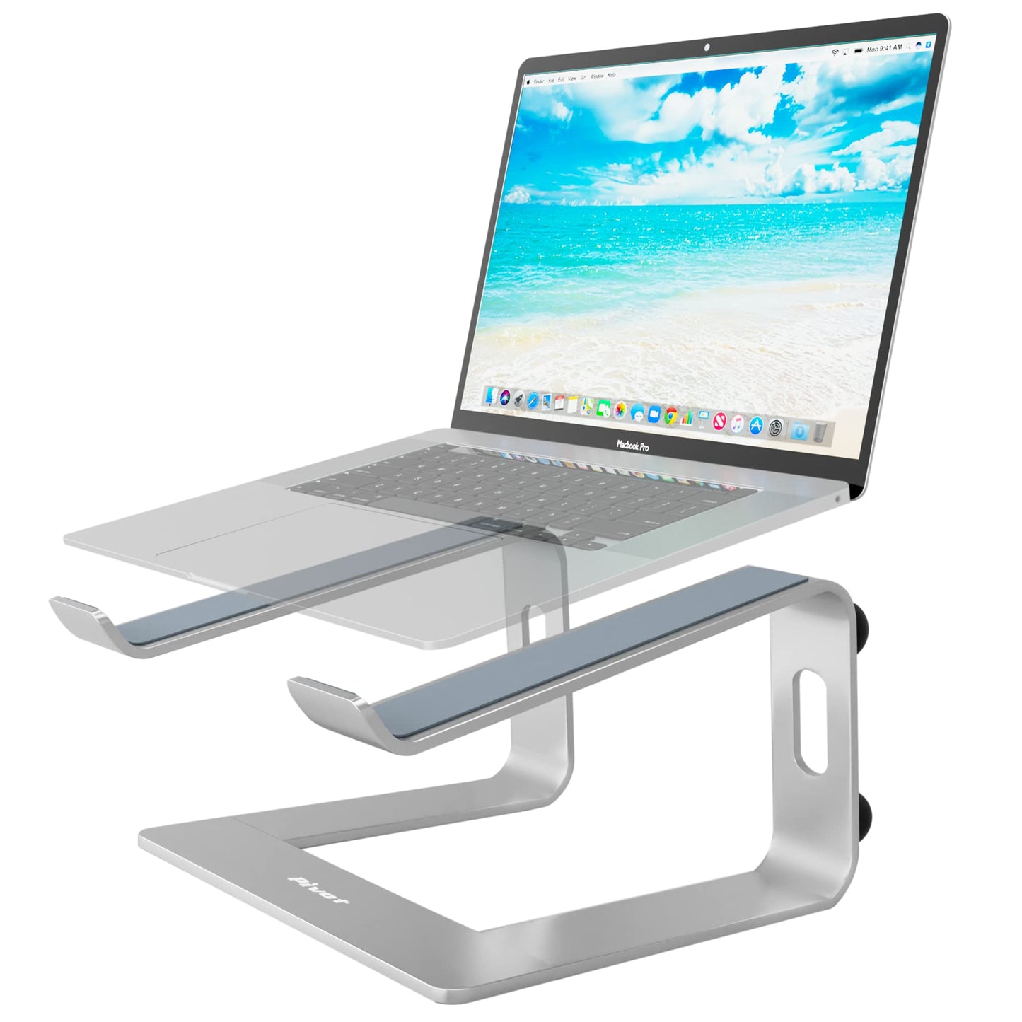 Laptop Stand for Desk, Computer Stand for Laptop, Laptop Riser - Apple Macbook Stand, Dell, HP, Macbook Pro Air - Grip Pads and Cable Management - Fits all 10-17inch Laptops - Silver