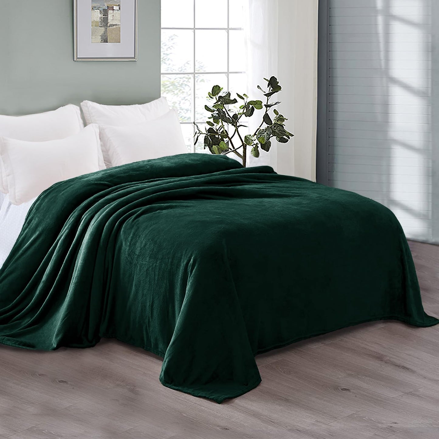 Exclusivo Mezcla Queen Size Blanket, 230 x 230 CM Fleece Velvet Plush Bed Blanket, Soft, Lightweight, Warm and Cozy Blanket as Bedspread, Coverlet, Bed Cover, Forest Green Blanket Queen (230 x 230 CM)