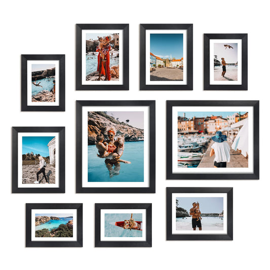 Giftgarden Multi Black Picture Frames with Mat for Multiple Sizes Photos, Four 4x6, Four 5x7, Two 8x10 for Gallery Photo Frame Collage Wall or Tabletop Display, Assortment Pack of 10