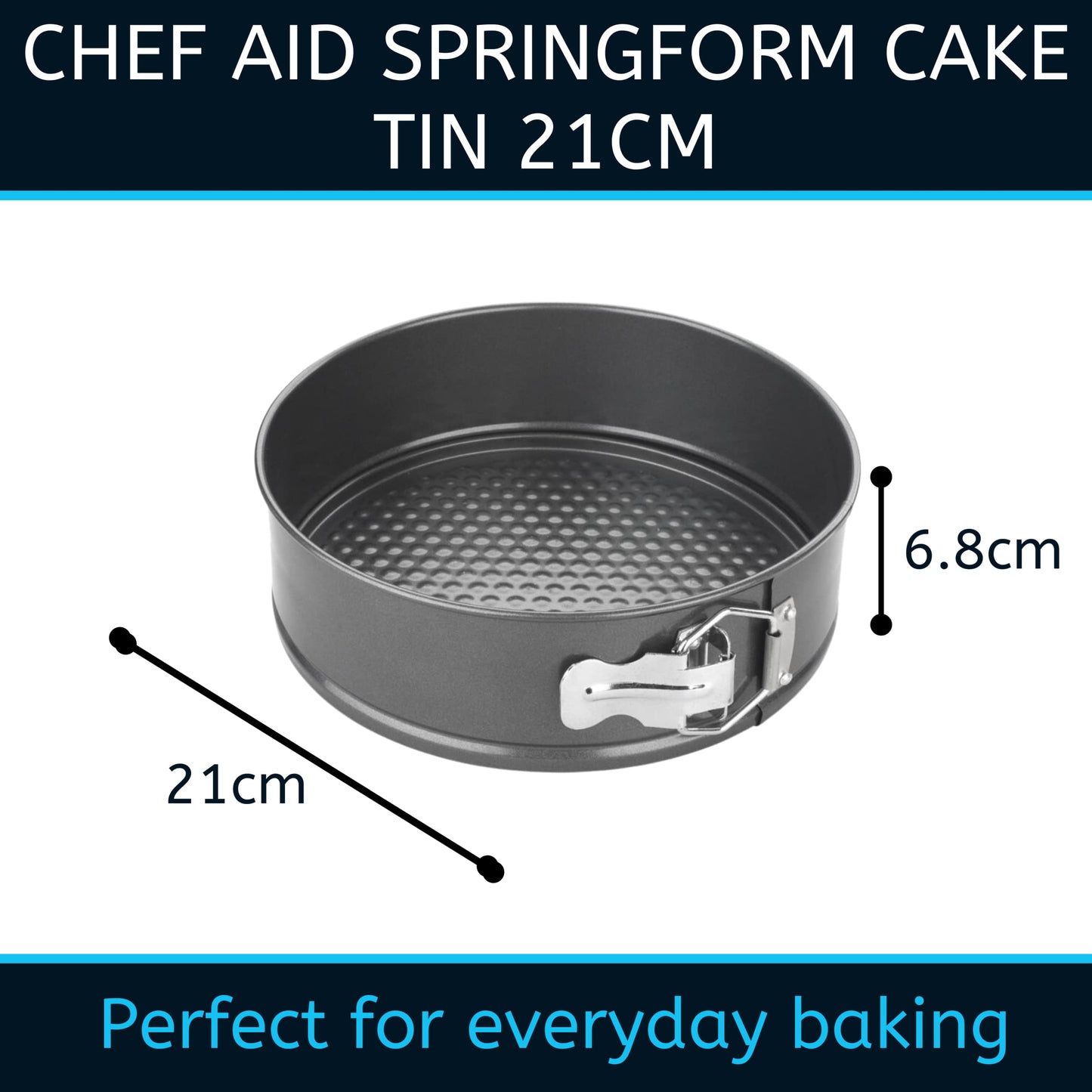 Chef Aid Non-stick Spring form Cake Tin, Round cake pan with loose base for easy release, fridge and freezer safe.,Grey,21cm 8 ¼ inch 21cm