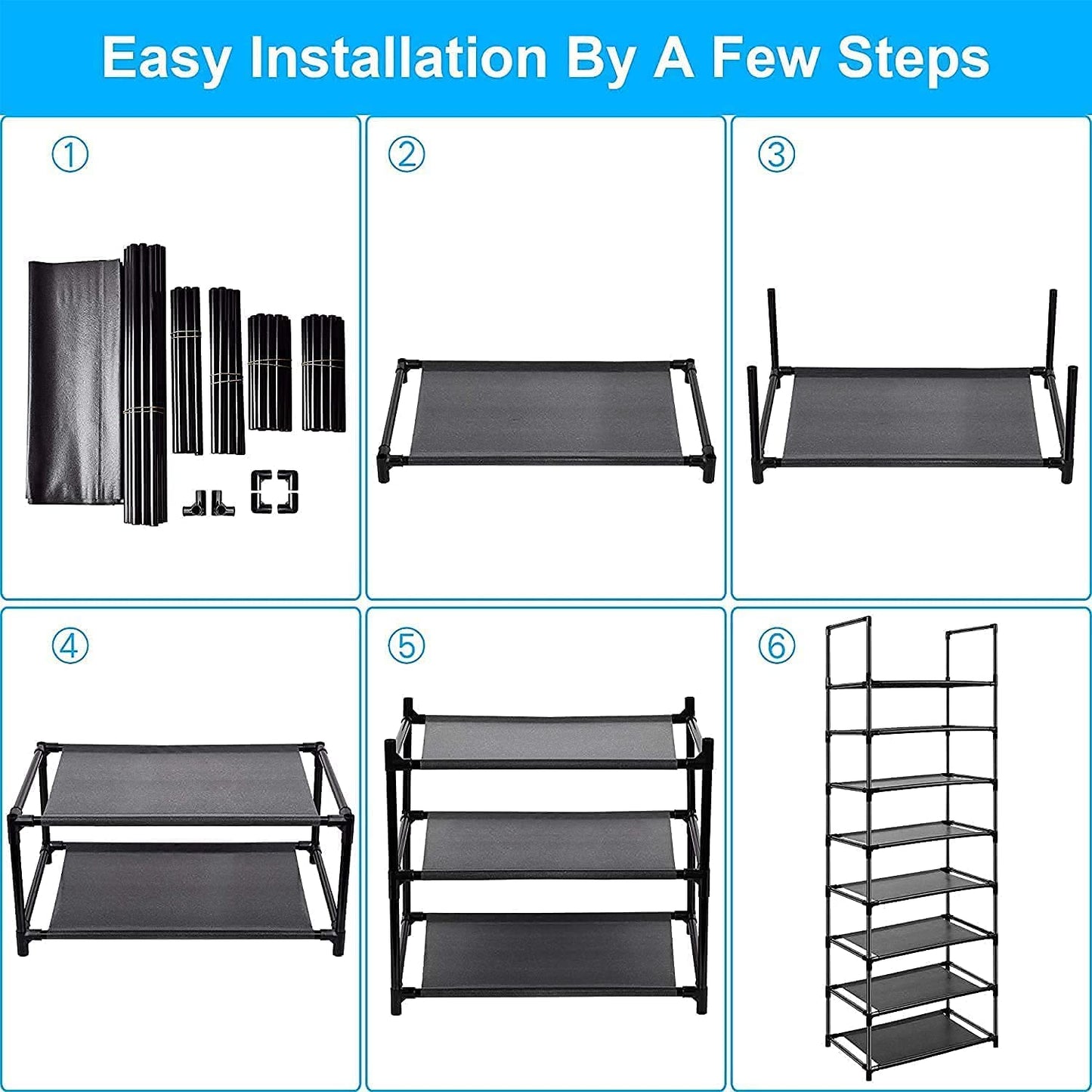 Easyhouse 8 Tier Metal Sturdy Shoe Rack for Entryway/Closet, Stores 16-20 Pairs of Shoes, Multi-use Shelf Organizer for Space Saving Storage