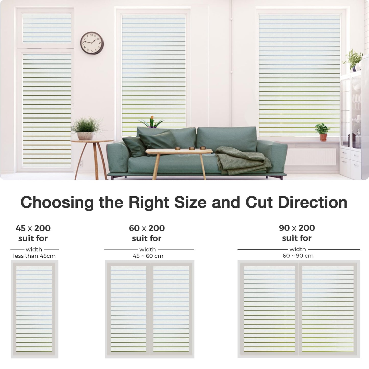 Lifetree Window Film Privacy Frosted Stripe Patterns Window Frosting Film No Glue Static Cling Stained Glass Film UV Protection Self Adhesive Window Sticker Cover for Home Office (Frosted，60 * 200cm) 60*200cm