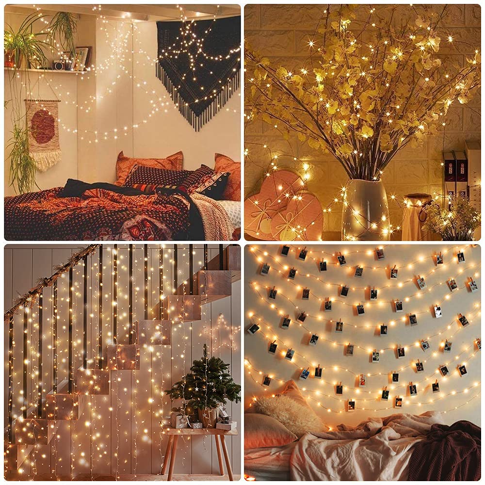 Fairy Lights, 12M 120 LEDs String Lights, USB Plug in Powered IP65 Waterproof Firefly Lights for Party, Bedroom, Wedding, Halloween New Year, Indoor, Outdoor, Christmas, Tree Decoration-Warm White