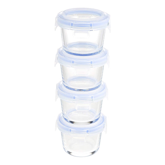 Amazon Basics ABL001 8 Piece Glass Storage, 144 ml, Set of 4 Containers, Clear With Blue Lids