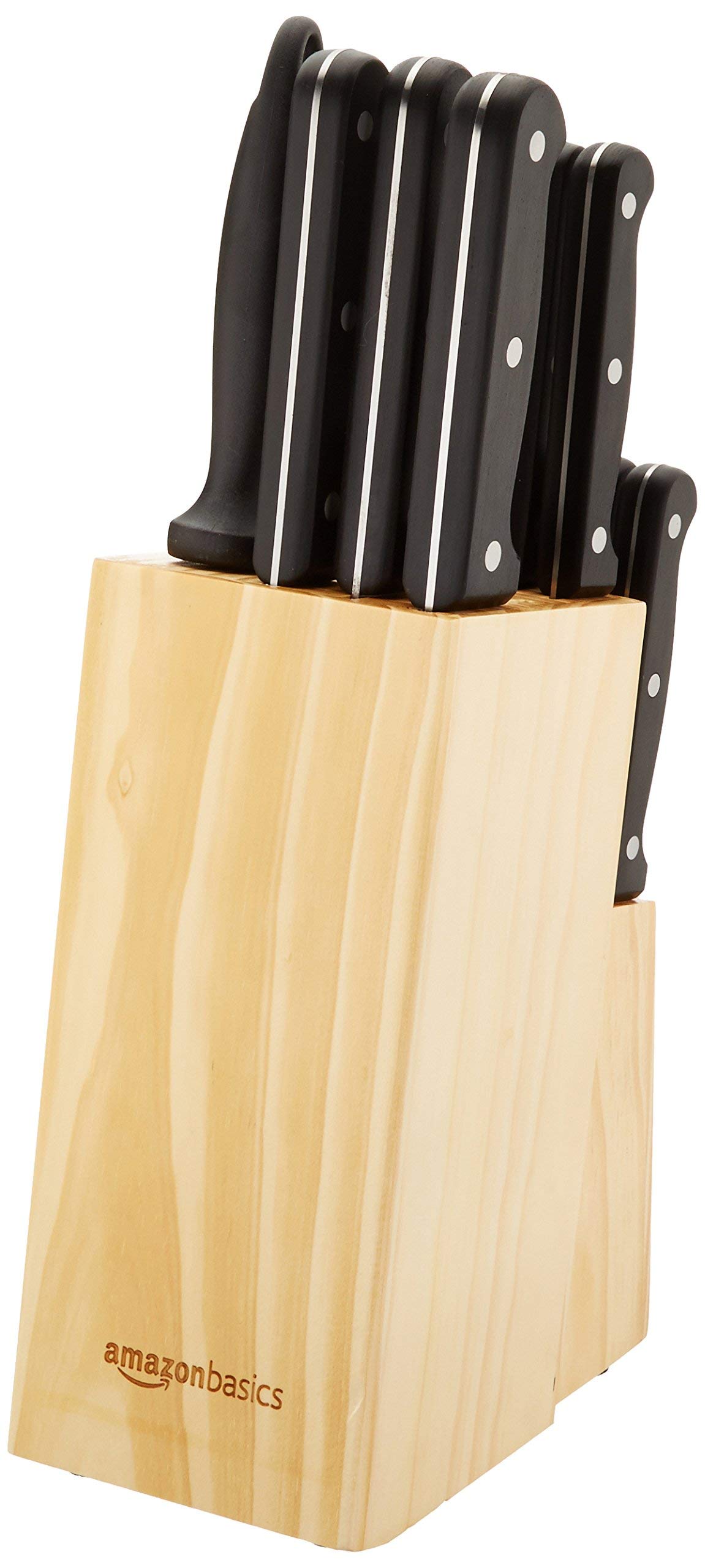 Amazon Basics 14-Piece Knife Set with Block, Black Single