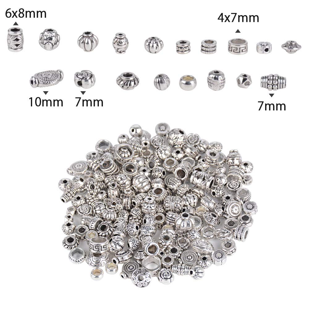 200pcs Silver Spacer Beads for Crafting - 100g Mixed Spacers Tibetan Spacer Beads Silver Beads for Jewelry Making DIY Necklaces Bracelets Making 200pcs Silver 1