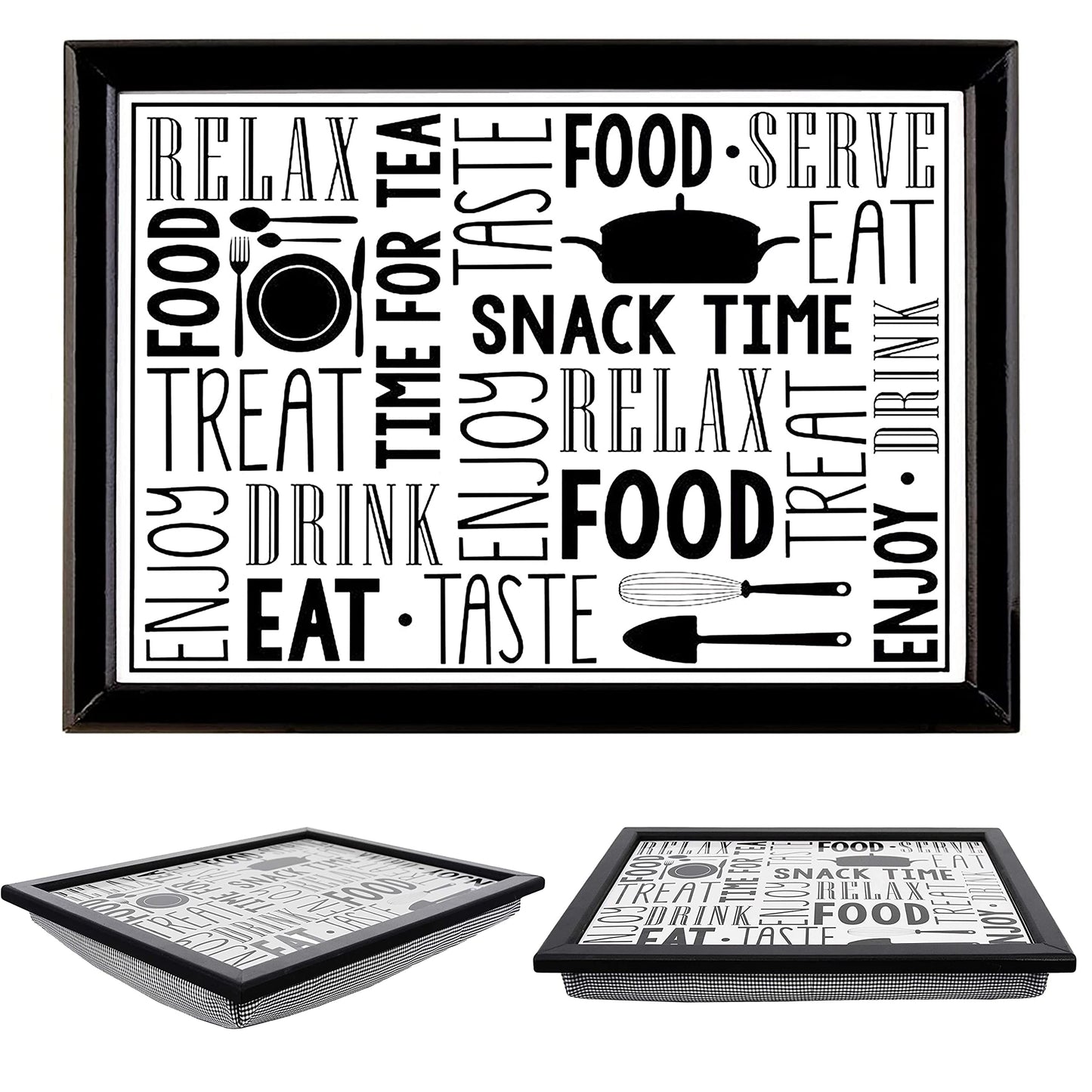 Large Wooden Soft Padded Cushioned Bean Bag Lap Dinner Laptop Food TV Tray (Snack Time) Snack Time