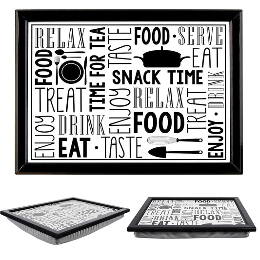 Large Wooden Soft Padded Cushioned Bean Bag Lap Dinner Laptop Food TV Tray (Snack Time) Snack Time