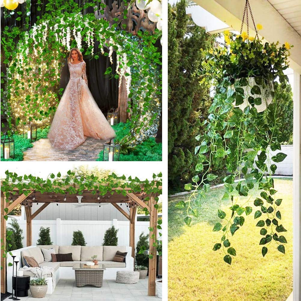 84 feet Fake Foliage Garland Leaves Decoration Artificial Greenery Ivy Vine Plants for Home Decor Indoor Outdoors (Scindapsus Leaves/12 Strands) Scindapsus Leaves/12 Strands