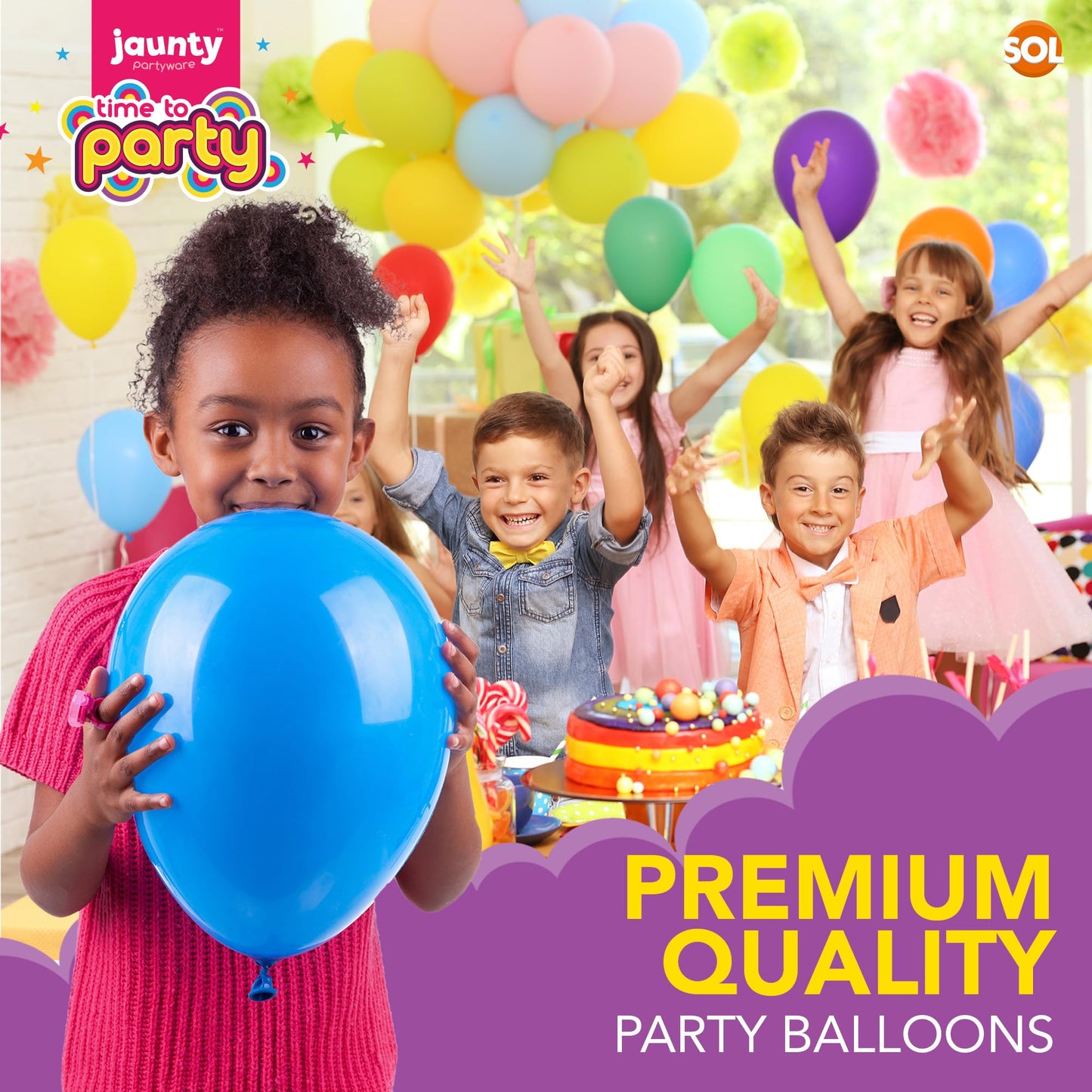 Jaunty partyware 70pk Premium Latex Multicoloured Balloons, 10.5 Inch Size, Assorted Rainbow Balloons for Party, Ideal for Kids' Parties, Adult Celebrations, and Party Bag Fillers Balloon