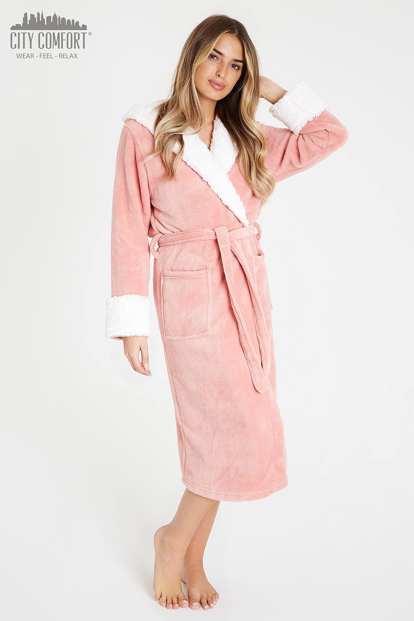 CityComfort Dressing Gown Women, Fluffy Bath Robes for Women, Gifts for Her L Dusky Pink