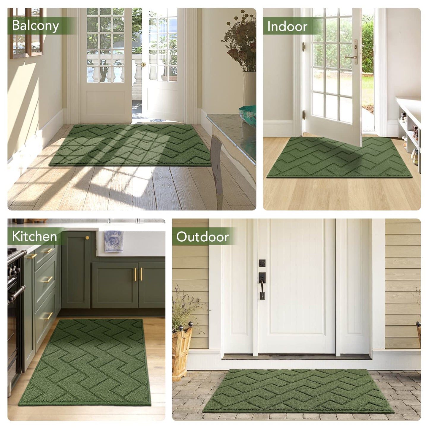 Biscpro Door Mat, 80 X 100 cm DoorMat Indoor Washable, Doormat Indoor Dirt Trapper Non-slip,Absorbent Inside Entrance Rug Mat for Entryway,Patio,Garden,Laundry Room,Pets - Green