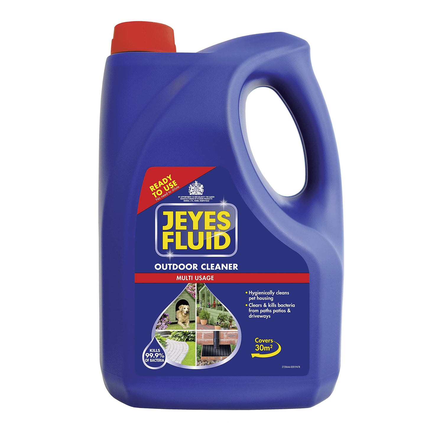 Jeyes Fluid Ready-To-Use Outdoor Cleaner and Disinfectant for Paths, Patios, Driveways and Pet Housing, Blue, 4 Litre, Packing May Vary.