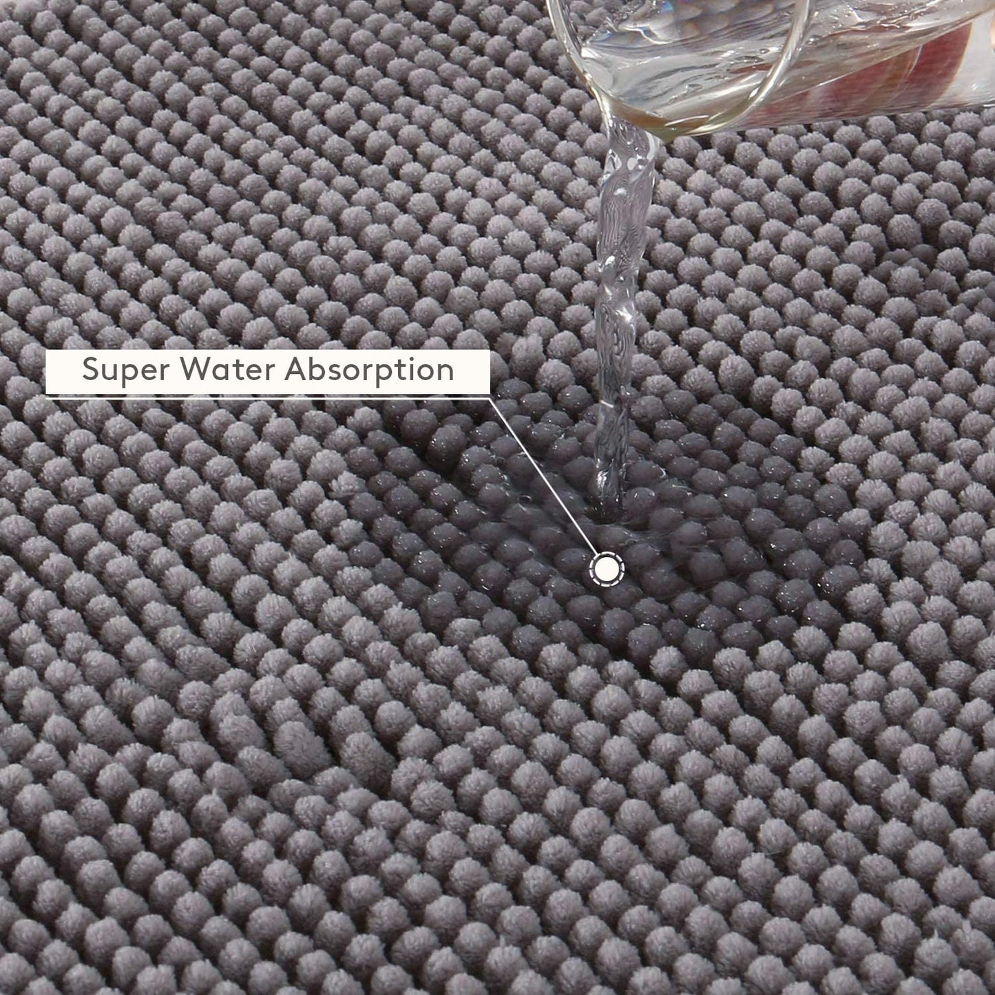 Lifewit Non-slip 80 × 50 cm Chenille Bath Mat, Easy to Clean Bathroom Mats, Soft Shower Rug, Grey Gray 80×50 cm