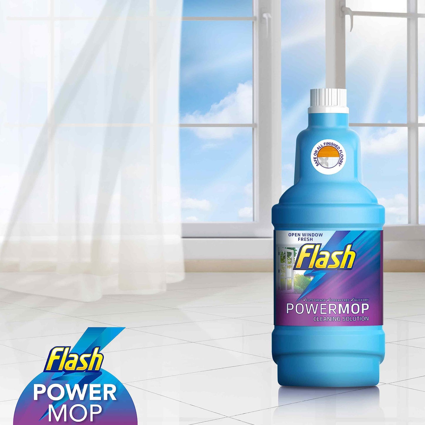 Flash Powermop Refill Liquid, Floor Cleaner, Fresh, 5 Litres (1.25 L x 4) 1.25 l (Pack of 4)