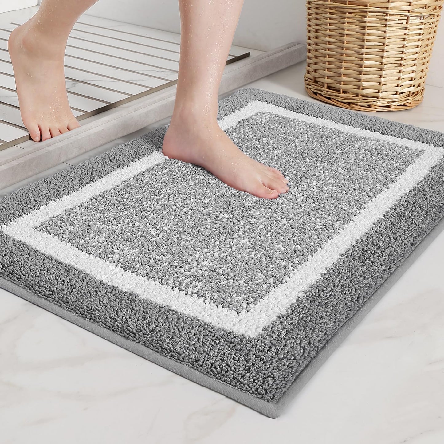 COLOR&GEOMETRY Microfiber Soft Bath Mat 40 x 60cm, Non-slip Bathroom Mats, Machine-washable Shower Water Absorbent Bath Rug Durable Bathroom Floor Mats (Grey) 40x60cm Gray