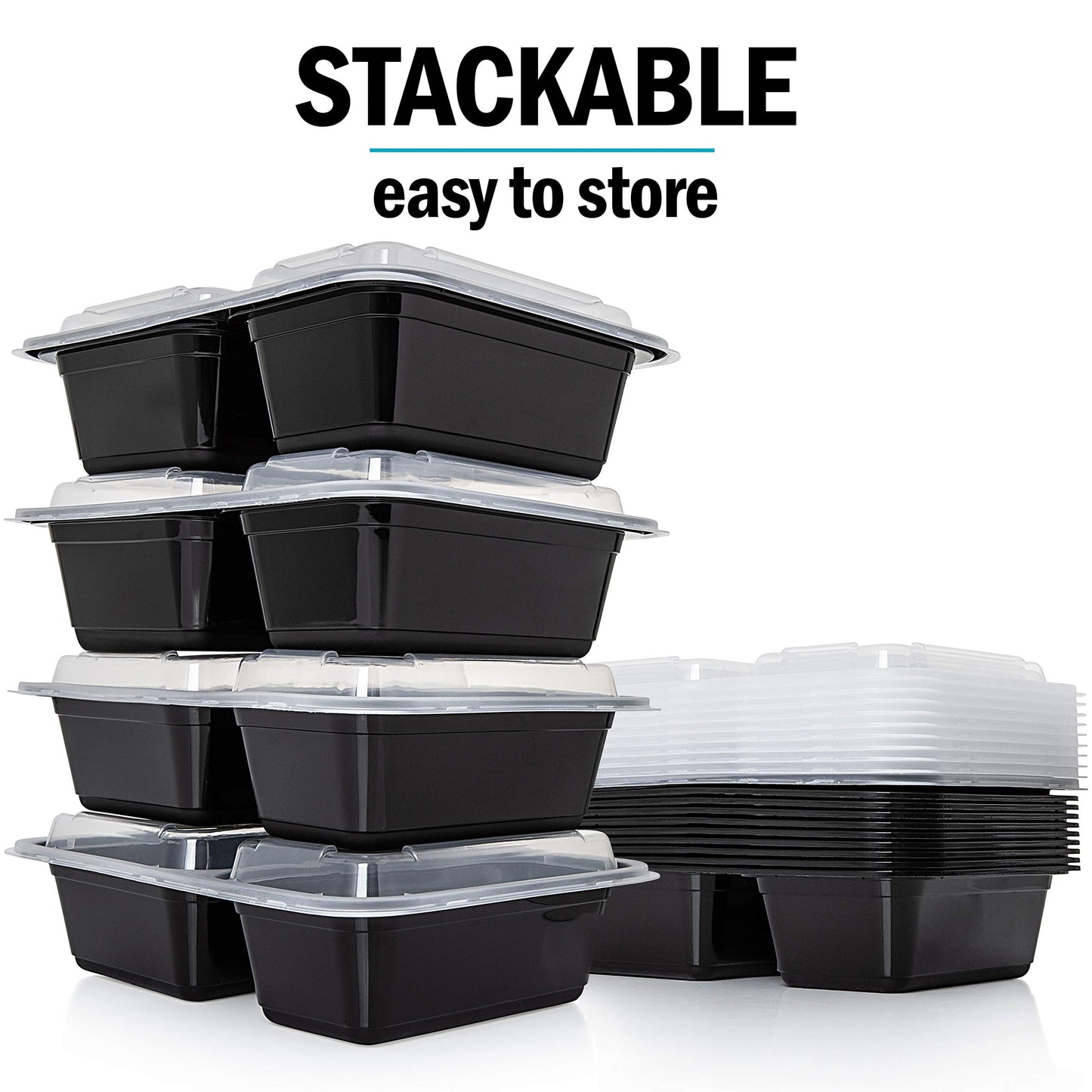 2 Compartment Meal Prep Containers - Reusable BPA Free Plastic Food Storage Trays with Airtight Lids - Microwavable, Freezer and Dishwasher Safe - Stackable Bento Lunch Boxes – [10 Pack, 30 oz] 10