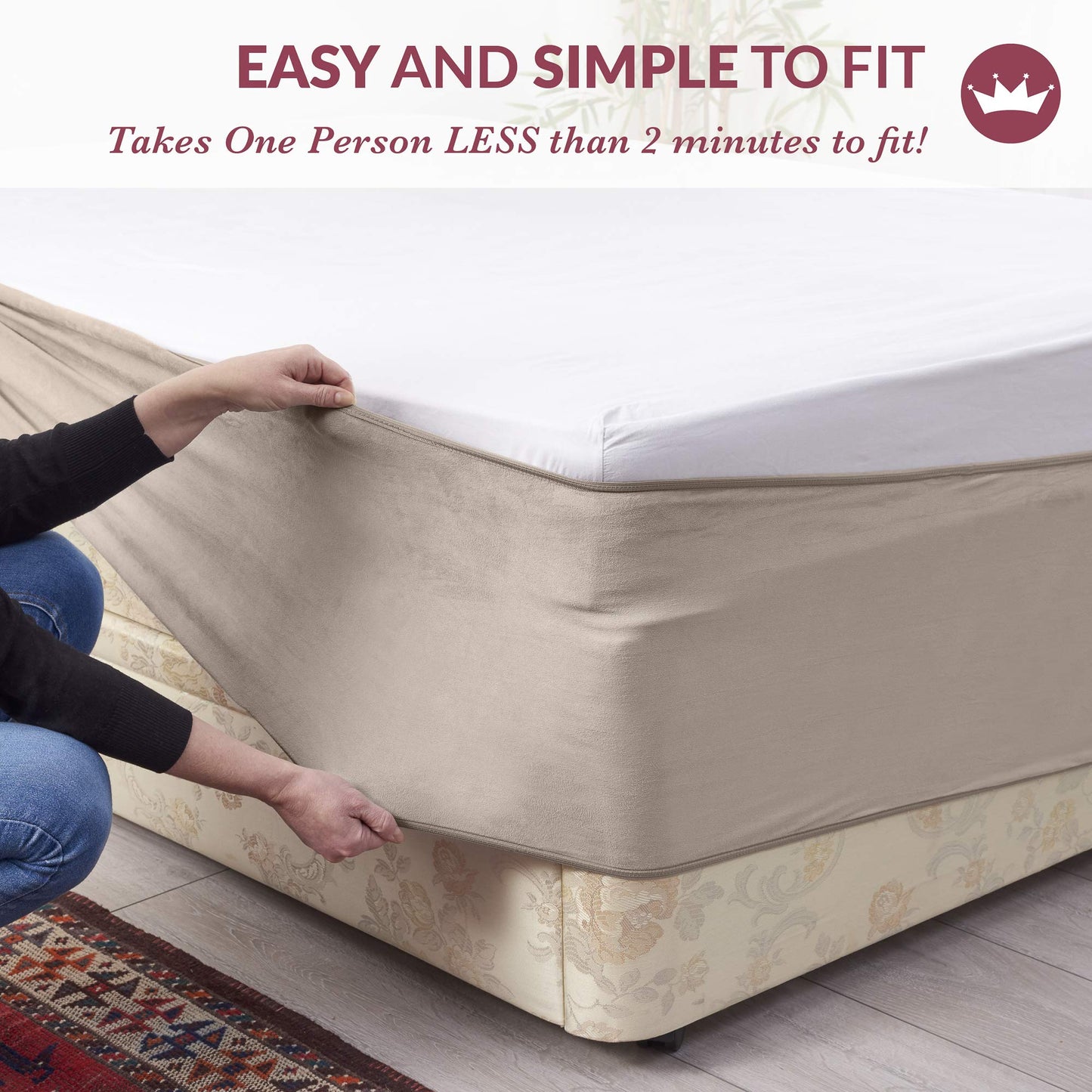 Bed Wrap FAUX SUEDE Divan Bed Base Wrap COVER Alternative to Traditional Valance Sheet Fully Elasticated Skirt Easy To Fit - Wraps Itself Around The Base of Bed Frame (Beige, Super King-Size) Beige