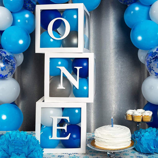 First 1st Birthday Decorations for Boys, 3Pcs White ONE Balloon Boxes with ONE Letter, One Boxes for 1st Birthday Backdrop, Balloon Blocks for First Birthday Decorations, One Year Old Party Supplies