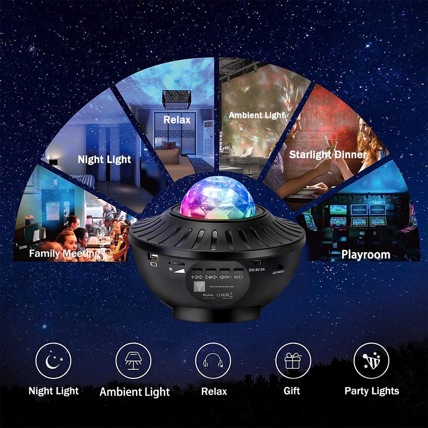 Galaxy Projector, Star Projector with Remote Control, Night Light Kids with Timer, Bluetooth Speaker, LED Night Light for Room Decor, Party Ambient Lighting, Gifts for Kids and Adults Black