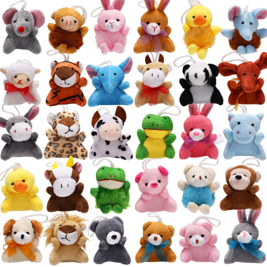 32 Pack Cute Small Stuffed Animal Keychain Set for Party Favors, Goodie Bag Fillers, Carnival Prizes Box for Kids, Mini Plush Toy Assortment for Classroom Rewards