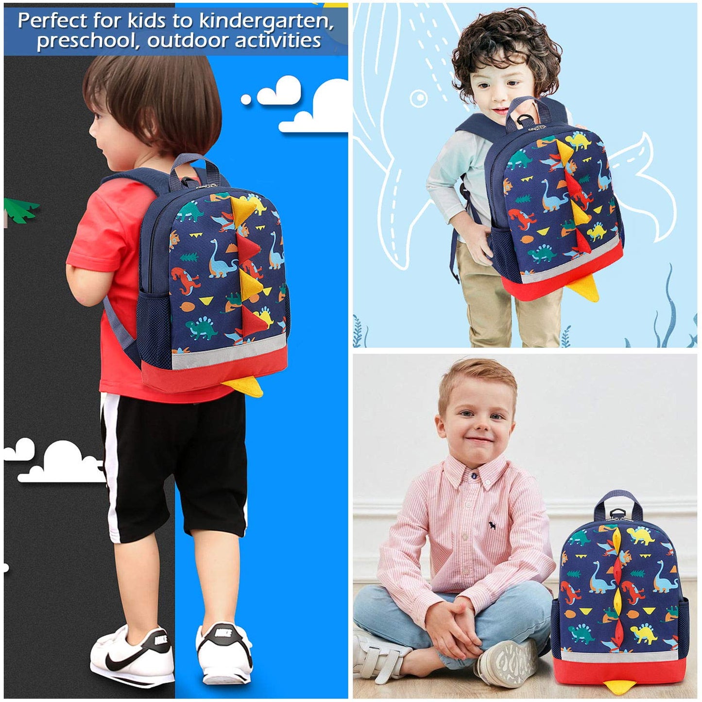 Cosyres Kids Dinosaur Backpack Boys Toddler School Bag Backpack Rucksack (Navy(Size:L)) Navy 2-5 Years Old(size:l)