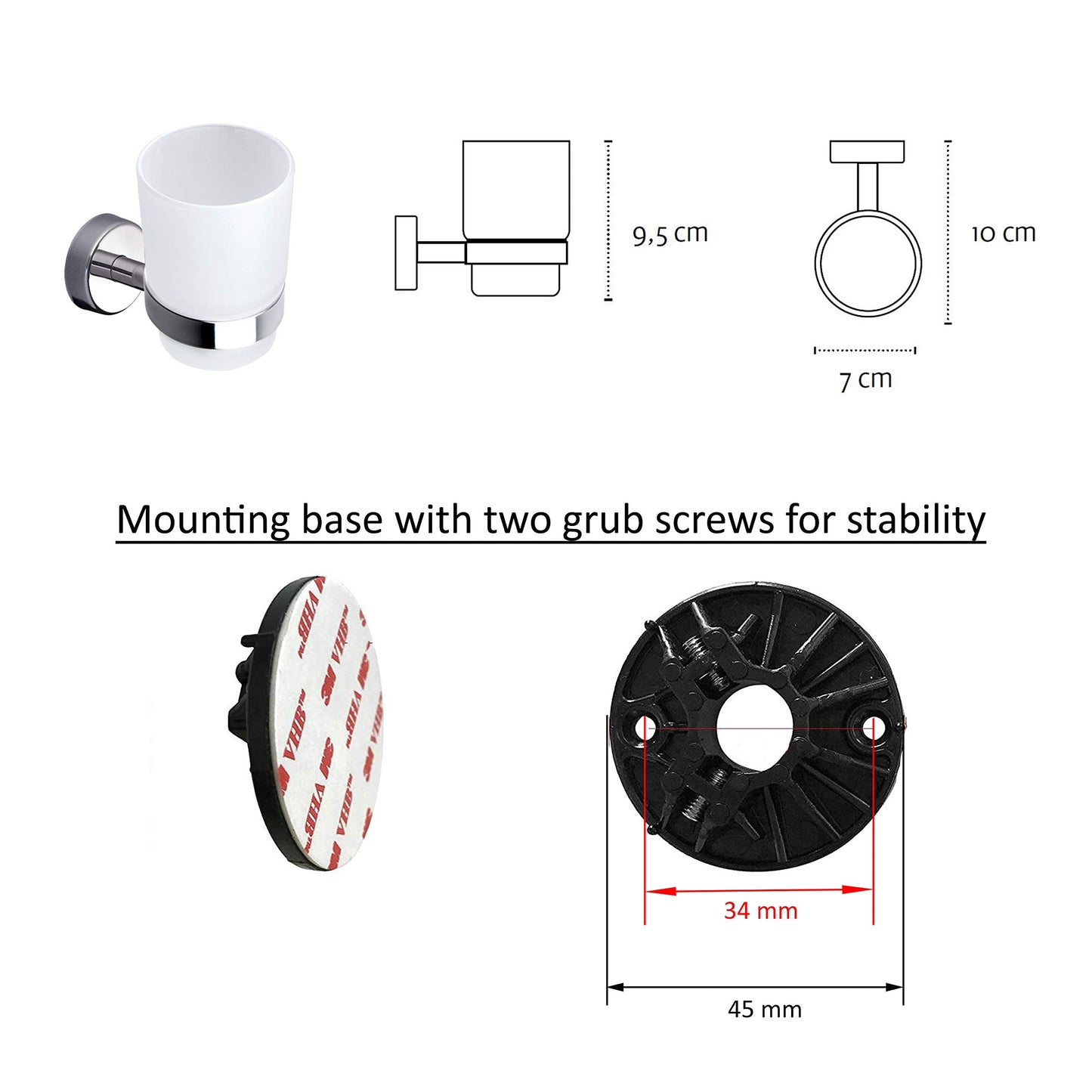 Kapitan Wall Mounted Toothbrush Holder, Frosted Glass Tumbler Stainless Steel 18/10, 3M Self Adhesive OR Screws Mounting, Polished Finish, Made in EU, 20 Years Warranty