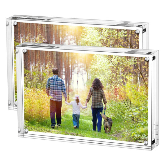 Boxalls Acrylic Photo Frame 15 x 20 cm (6 x 8 inch)-Set of 2, Double Sided Picture Frame with Magnetic, Clear Frameless Desktop Photo Block 2 Pack 6 x 8 inch / 15 x 20 cm