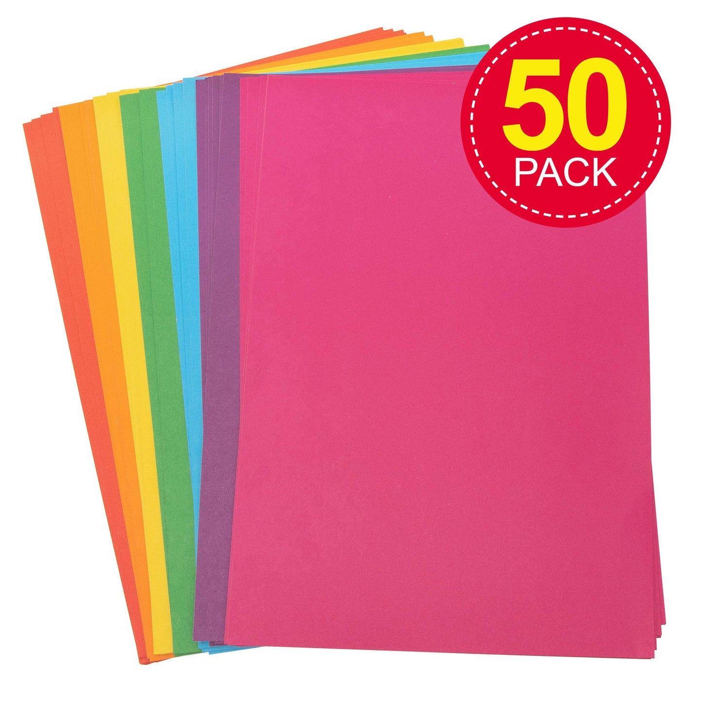 Baker Ross AV535 A4 Rainbow Coloured Card (220gsm), Perfect for Children's Art & Craft Activities, Collages, Model Making and More (Pack of 50), Assorted