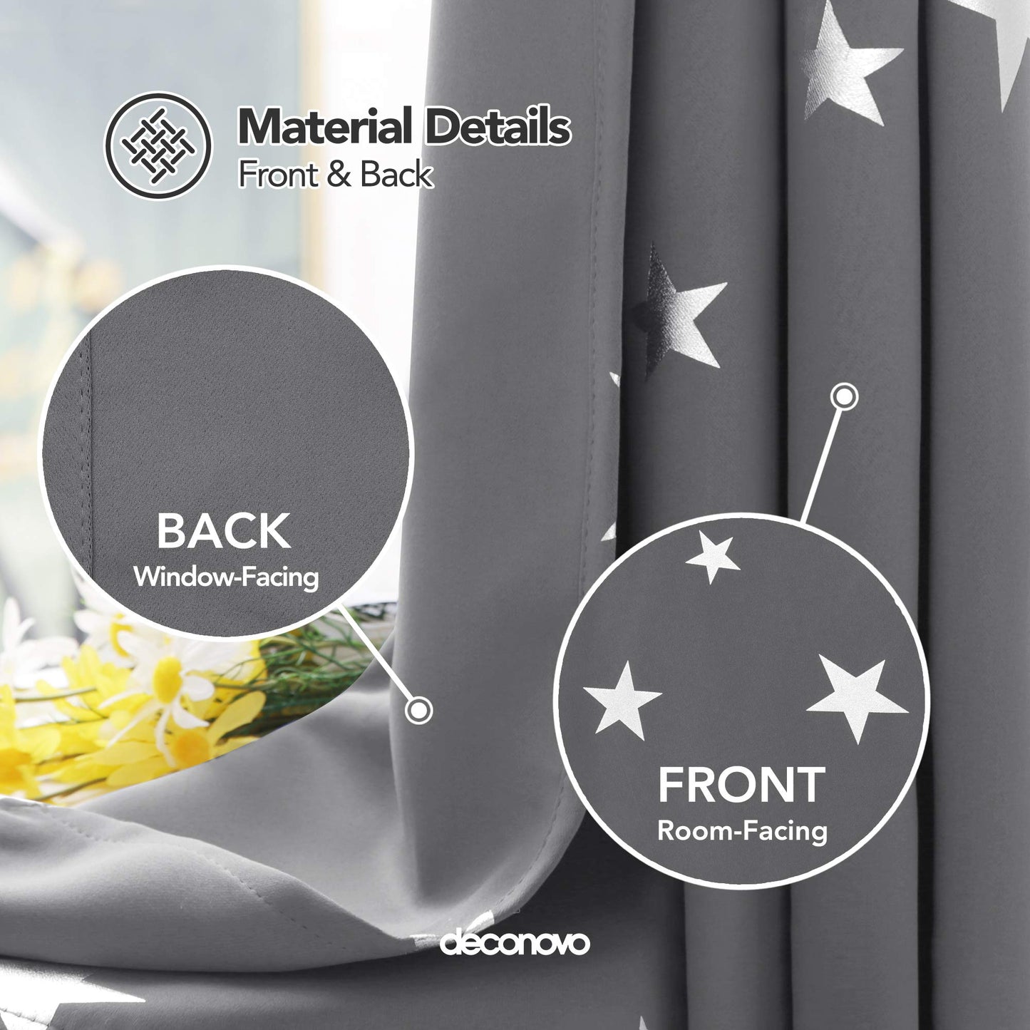 Deconovo Super Soft Thermal Insulated Pencil Pleat Star Printed Blackout Curtains for Bedroom 46 x 72 Inch Light Grey 2 Panels 2x W46"xL72"