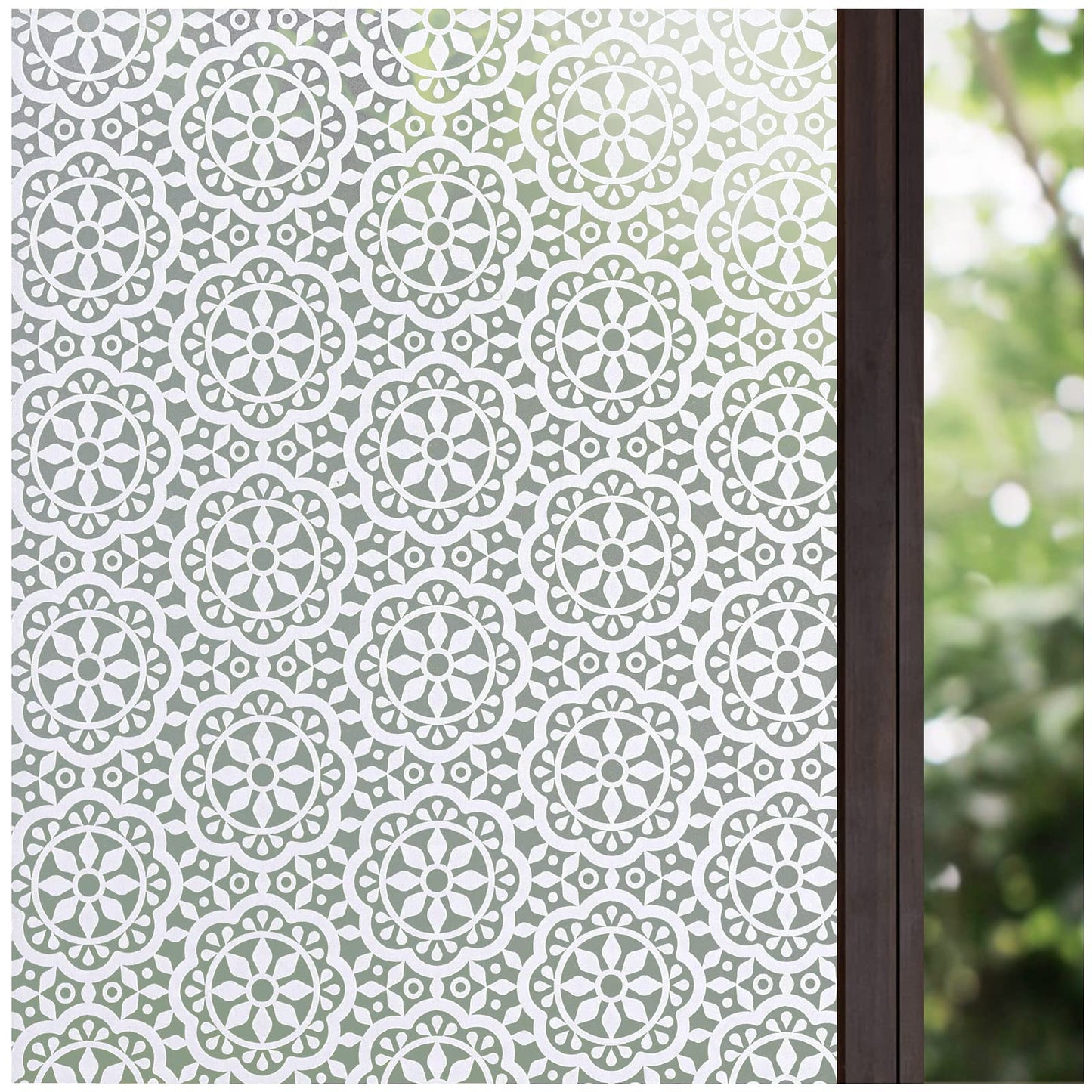 Lifetree Window Film Privacy Patterned Frosted Film for Glass Windows Lace Decorative Opaque Static Cling Vinyl Self-Adhesive Window Film for Home Office Bathroom Bedroom (WHITE, 44.5 * 200cm) White 44.5*200cm