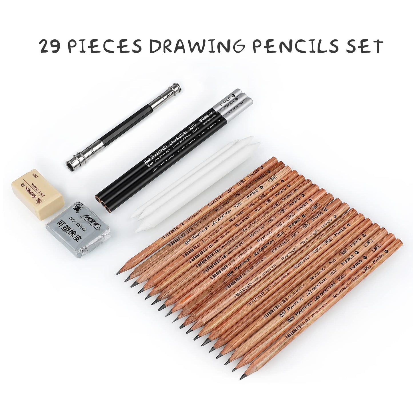 Coolzon Drawing Pencils Sketch Pencils, 29 pcs Artist Set Drawing Case with Sketch Pencils, Charcoal Pencils, Graphite Pencil, Eraser Knife Expander in Pencil Case 29 Unité (Lot de 1)