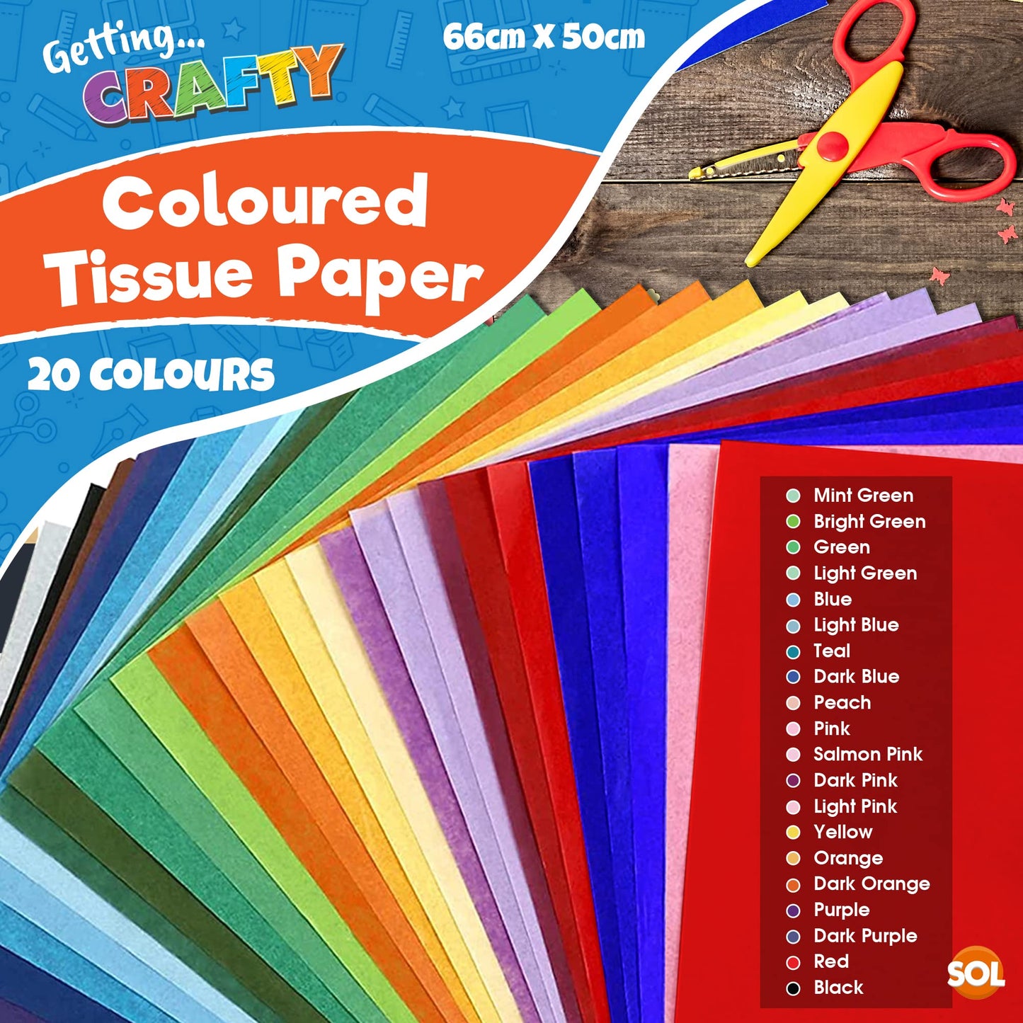 20pk Coloured Tissue Paper for Wrapping Gifts | 66cm x 50cm Coloured Tissue Paper for Craft, Arts, Gift Boxes & Bags | Gift Tissue Paper Sheets for Packaging | Wrapping Tissue Paper Crafting for Kids