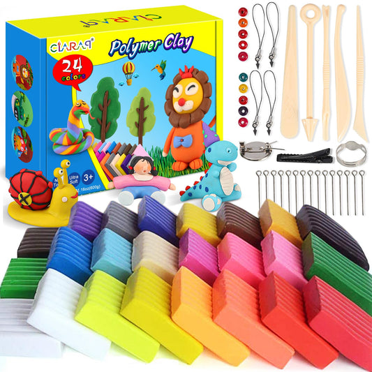 CiaraQ Polymer Clay, 24 Colors Oven Bake Clay Safe and Nontoxic DIY Modeling Clay Set with Modeling Tools, Clay Toy for Kids 24 Color 500g