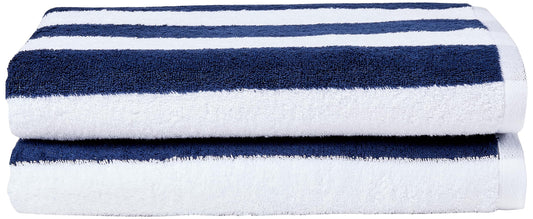 Amazon Basics Cabana Stripe Set of 2 Beach Towels, Navy Blue, 60" L x 30" W