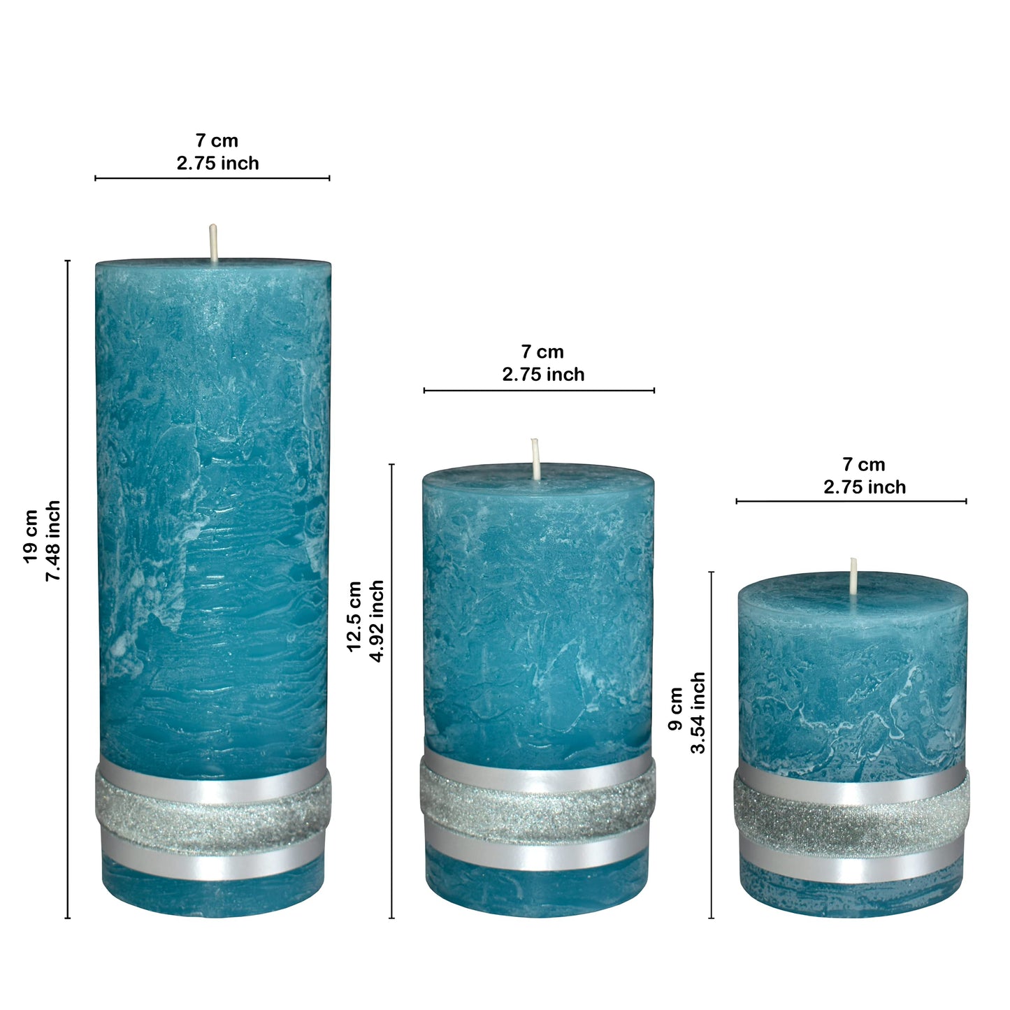 Badidi - Ornaments Turquoise,Teal Pillar Candles - Decorative Large Set of 3 - Modern Home and Living Room Decorations - Table Display - Center Piece Candles - Different Heights Turquise