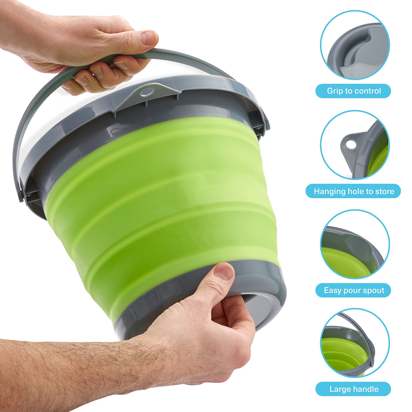 Bramble - 3 Collapsible Space Saving Portable Buckets, 5 Litre Multi-Use Household, Cleaning, Camping Buckets - Flattens to 5cm - 5L