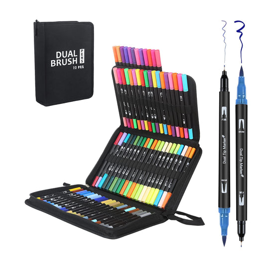 Funnasting Dual Tip Brush Pens, 72 Color Colouring Pens Felt Tip Pens for Kids and Adults Colouring Book, Art Markers for Drawing Calligraphy-Portable CD package