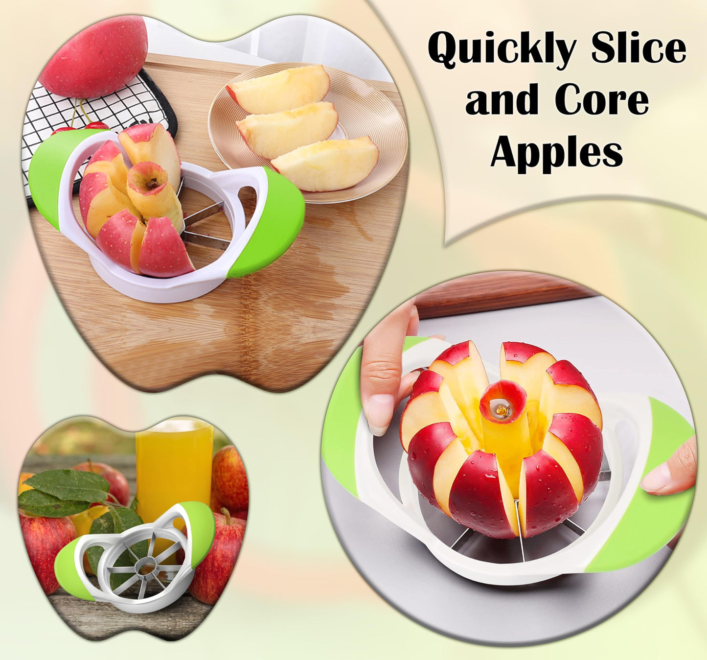 ARSUK Apple Slicer - 3 in 1 Corer Cutter and Peeler with 8 Stainless Steel Blade - Core Remover Tool & Press Machine - Fruit Cut Decore Cutters Corers Slices Green