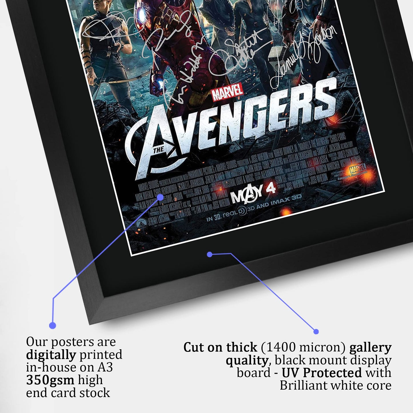 HWC Trading Avengers The Cast Gifts Printed Poster Signed Autograph Picture for Movie Memorabilia Fans - A3 Framed The Avengers