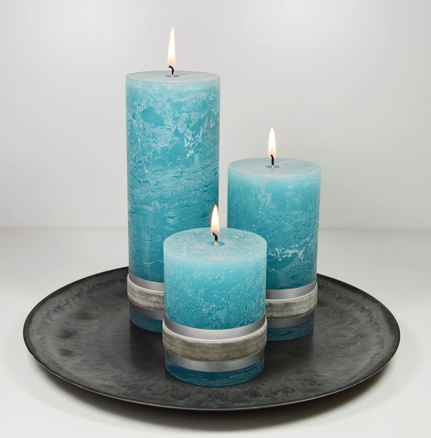 Badidi - Ornaments Turquoise,Teal Pillar Candles - Decorative Large Set of 3 - Modern Home and Living Room Decorations - Table Display - Center Piece Candles - Different Heights Turquise