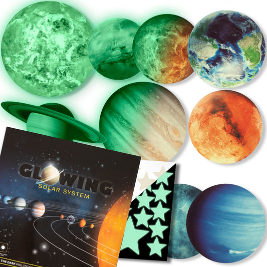 Glow in The Dark Stars and Planets, Bright Solar System Wall Stickers - Glowing Ceiling Decals for Kids Bedroom or Any Room, Shining Space Decoration,Birthday Gift for Boys and Girls