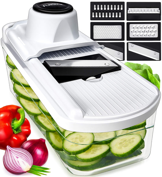 Mandoline Vegetable Slicer - Mandoline Slicer Grater & Shredder - Mandolin Veggie Potato Food Cheese Slicer Veg Julienne Cutter - Kitchen Tools & Gadgets (5-in-1 White) 5-in-1 White