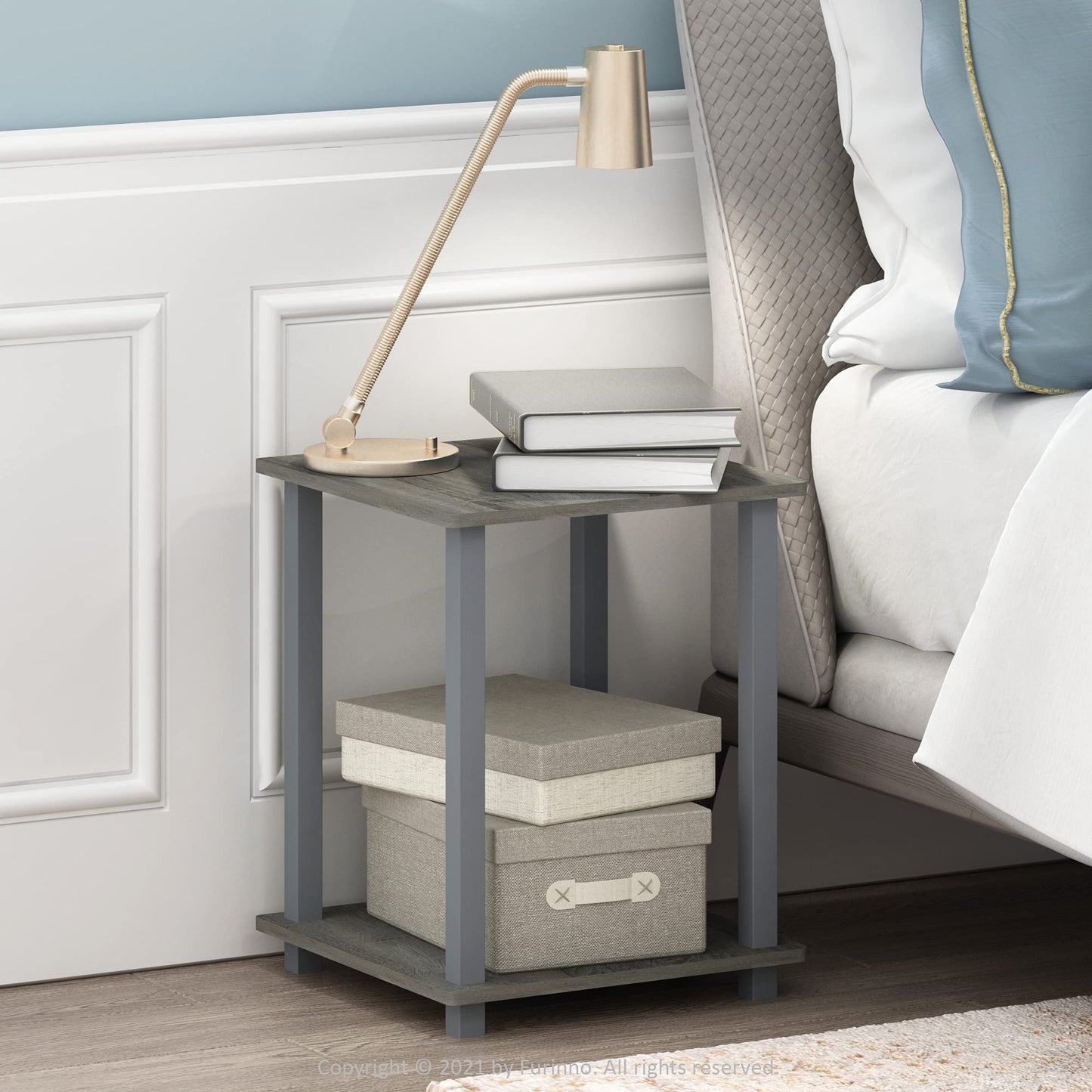 Furinno Simplistic 2-Pack End Table, Side Table, French Oak Grey/Grey, 39.6 x 39.6 cm (2-Pack) French Oak/Grey