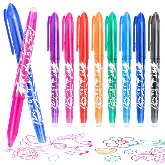 KERIFI Erasable Pens Rub Out Pens, 0.5mm Erasable Gel Pens with Rubbers on the End, Heat Friction Pens with Eraser, Handwriting Writing Pens for Kids Adult School Office Supplies (8 Assorted Colors) 8 Colors