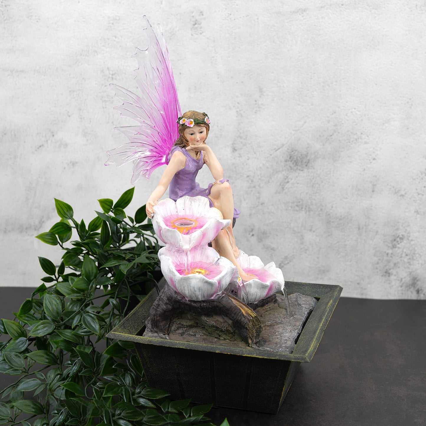 Indoor Tabletop Fountain Water Feature LED Lights Polyresin Statues Home Decoration (Fairy Fountain) Fairy Fountain