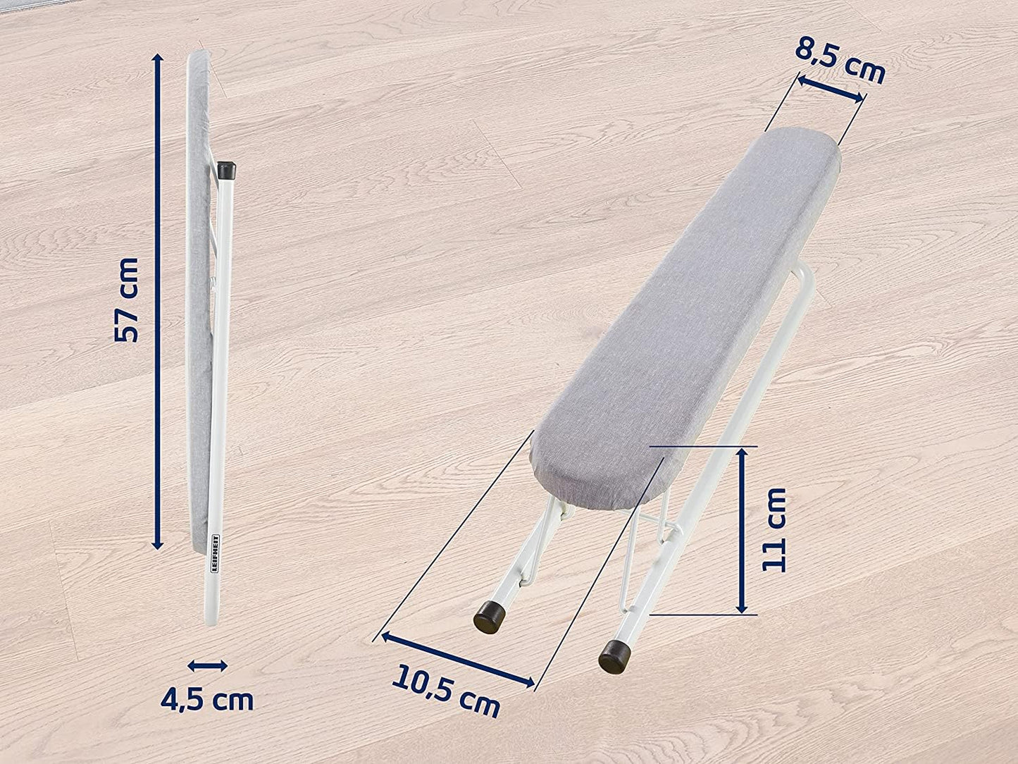 Leifheit 57 cm Extra Long, w 10.5 x h 8.5 cm, Folds Flat, White, Extra Long Sleeve Board, for Perfect Sleeve Ironing Sleeve Board 2.0