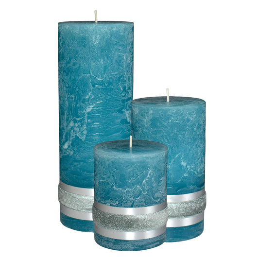 Badidi - Ornaments Turquoise,Teal Pillar Candles - Decorative Large Set of 3 - Modern Home and Living Room Decorations - Table Display - Center Piece Candles - Different Heights Turquise