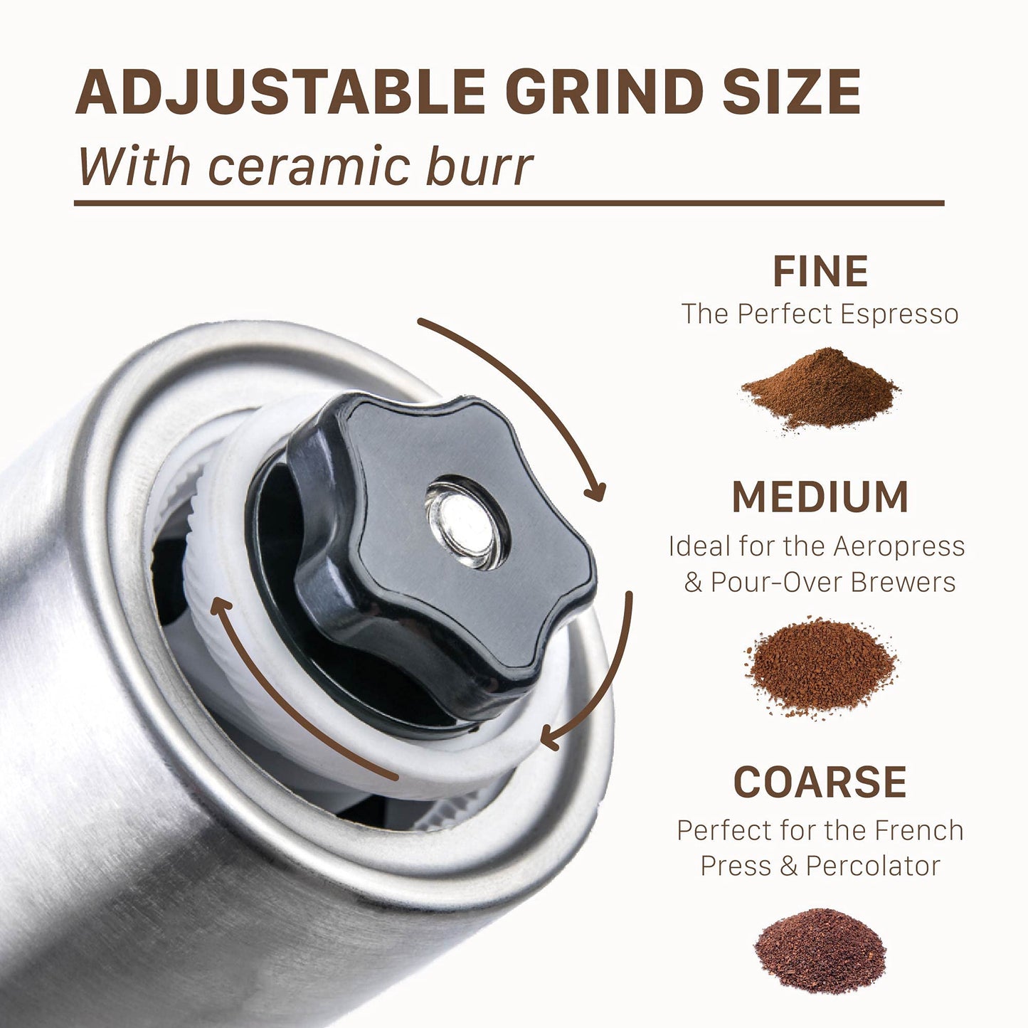 Henry Charles Manual Coffee Grinder with Adjustable Bean Grind Size & Travel Bag - Coffee Grinder with Hand Crank Mill - Ideal for Fresh Espresso at Home, in The Office or for Travelling